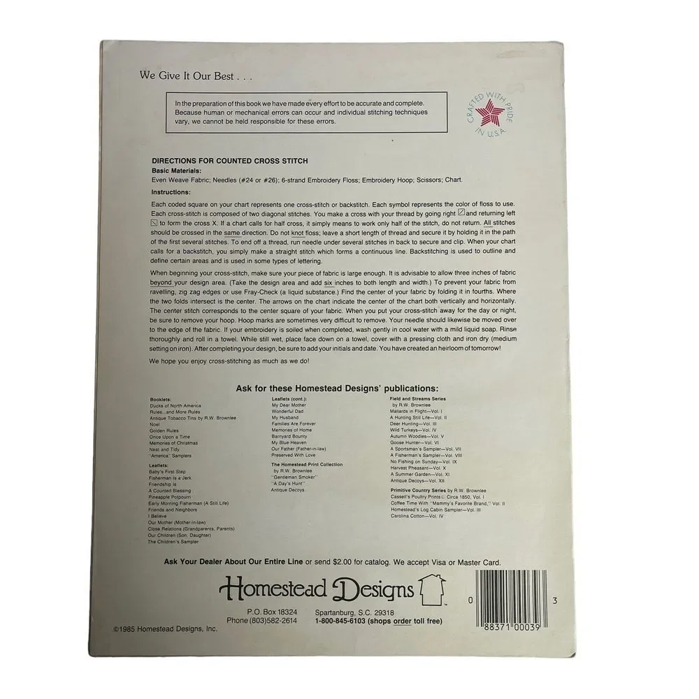 Vintage Cross‎ Stitch Pattern Leaflet My Husband by Homestead Designs